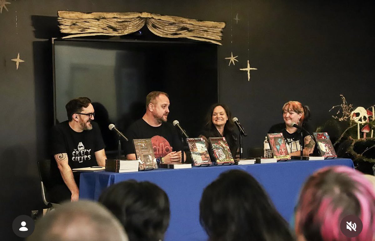 amandadeibert's tweet photo. The @stormkingcomics panel at @anaheimlibrary for #spinaldread was equal parts creepy and funny and inspiring! And someone even drew us!! Loved hanging out with @swierczy and @ryan_inking_winn 🖤 https://t.co/4MX7hrs4kA