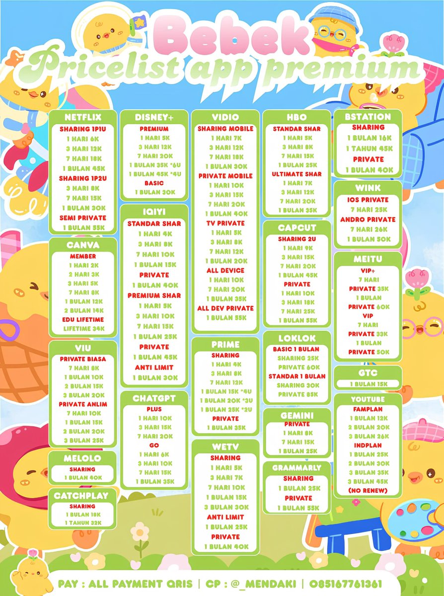 cteiemp's tweet photo. mau kasih tau aku redi app prem buat u! garansi seratus persen loh xixi.

gas aku tawarin ya netflix virio disney iqiyi wetv hbo bstation capcut canva youtube loklok spotify prime appmus mah dll cek pl aja ⭑.ᐟ

ㅡ. https://t.co/Bpt2eberiV

wts wtb zonauang 188 https://t.co/96jetIfvG7