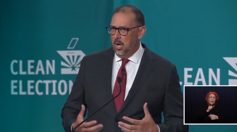 realAlexKolodin's tweet photo. Adrian Fontes “Unhinged, Belligerent and Untruthful” at Secretary of State’s Debate

Tonight Arizonans watched their chief election officer come unhinged on live television. When I asked Adrian Fontes to account for how he made his money — as the defense attorney for the accused ringleader of an illegal gun running scheme that killed federal agents, he turned belligerent rather than give a straight answer.

Our campaign has heard from Arizonans in every corner of this state, including people who voted for him four years ago, who tell us he is no longer their choice. 

They are ready for world-class elections that Republicans, Independents and Democrats alike can be proud of, and for a Secretary of State who can keep his composure when asked about his own record.