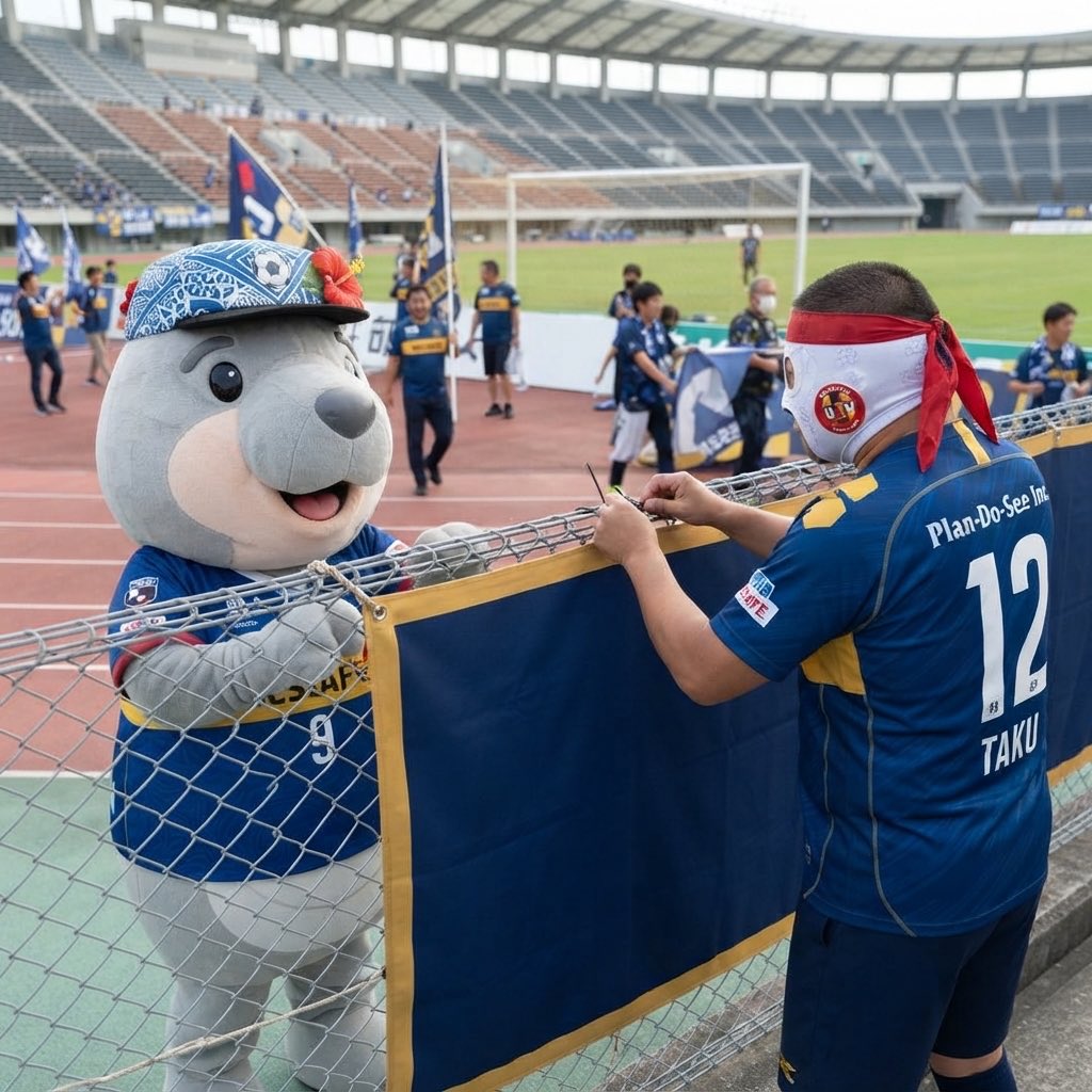 ScwTaku's tweet photo. ⚽️マブロンとTAKUの沖縄SV観戦⚽️
🏟️幕張りを手伝う二人🏟️

#沖縄sv　(@OSV_official)
 胸スポンサー
#ネスカフェ　(@nescafe_jp）
サプライヤー　#XF
#JFL  （@jflnews）
#幕 https://t.co/gfjz8dvFHI