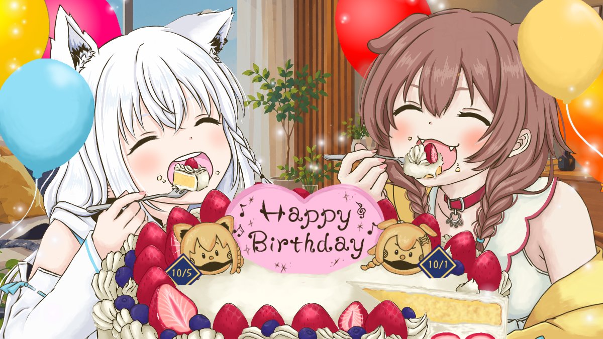 mii_Studio2525's tweet photo. ころさん、フブさんお誕生日おめでとう!!🎁🎉🎂
2人で大きいなケーキを食べてる姿が描きたくて、2人同時になっちゃった💦

 #できたてころね
 #戌神ころね生誕祭2026
 #絵フブキ
 #白上フブキ生誕祭2026 https://t.co/hcQxKbrniB