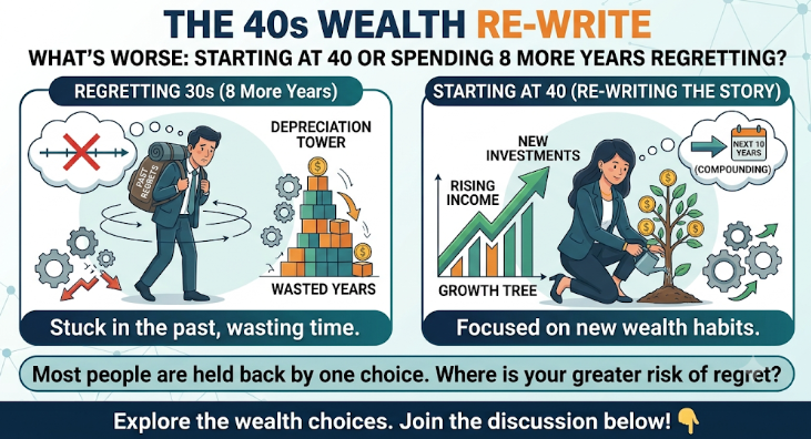 t_raajan's tweet photo. Wasted your 30s financially? Your 40s can still rewrite the story.

You don’t need the perfect past. You need disciplined investing, rising income and time for compounding.

What’s worse: starting at 40 or spending another 8 years regretting 30? https://t.co/xbv7YlcfvS