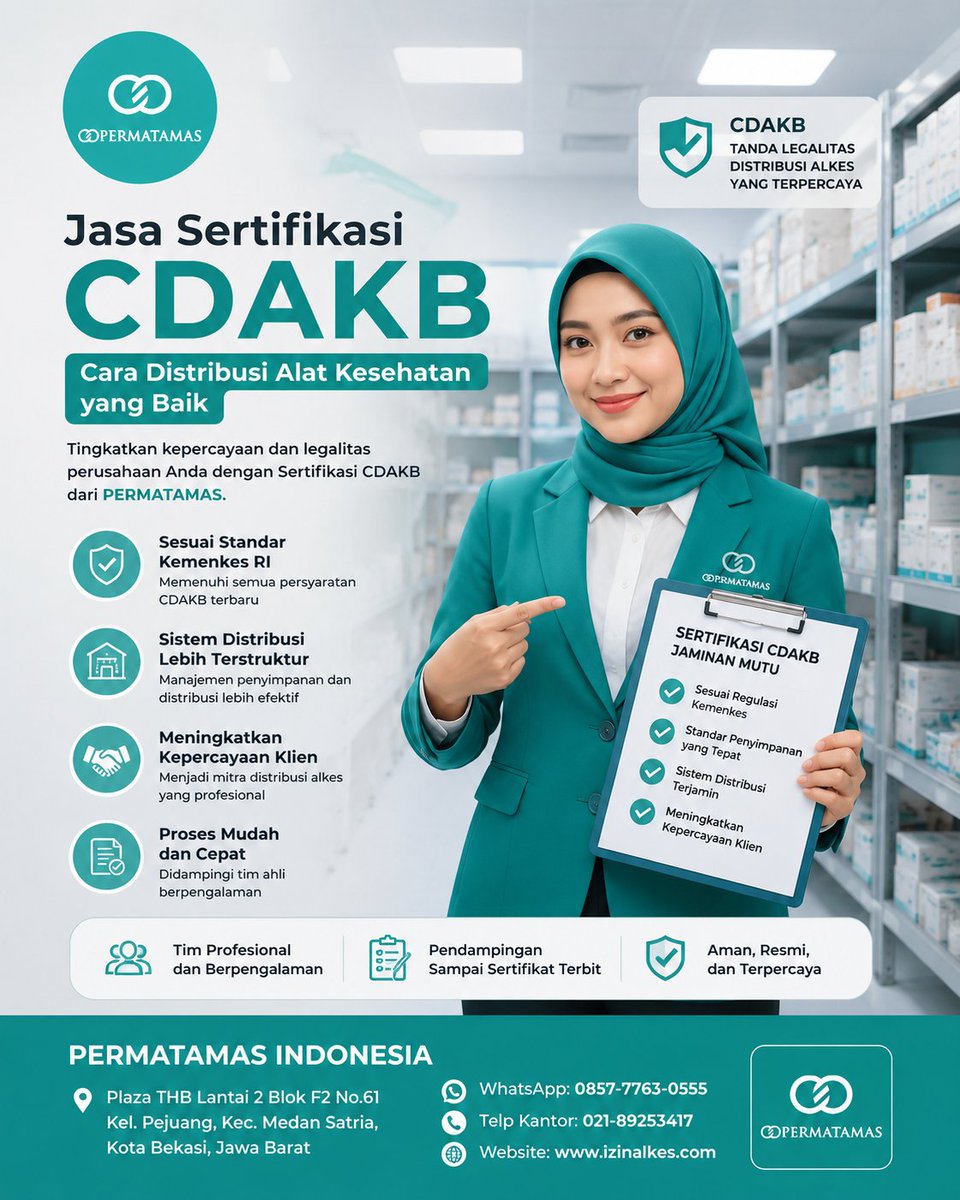 PERMATAMASok's tweet photo. CHECKLIST SERTIFIKASI CDAKB SEBELUM AUDIT
Pastikan legalitas, SOP, PJT, gudang, pencatatan, distribusi, dan audit internal sudah siap.
PERMATAMAS siap membantu persiapan & pendampingan CDAKB.
๐ฑ 085777630555
๐ https://t.co/QKE7AQc0Su
#CDAKB #Kemenkes #Alkes #Permatamas https://t.co/xHjxMYT6Y8