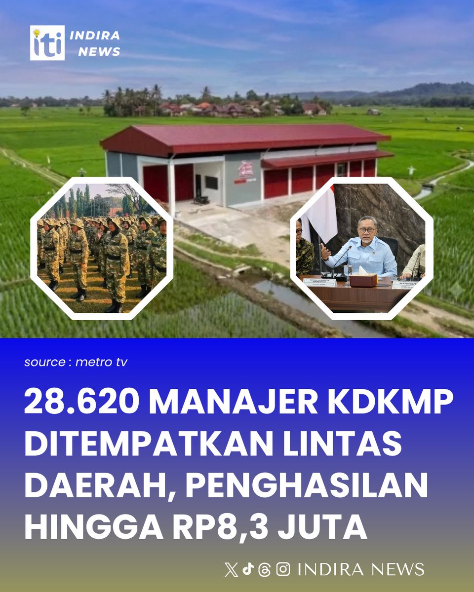 IndiraNews's tweet photo. Menko Pangan Zulkifli Hasan mengatakan penghasilan tersebut terdiri dari gaji dan tunjangan yang disesuaikan dengan UMK wilayah penempatan.

Sebanyak 28.620 manajer telah menerima SK penempatan dan mulai bertugas pada awal Oktober 2026. https://t.co/7cbwfda74f
