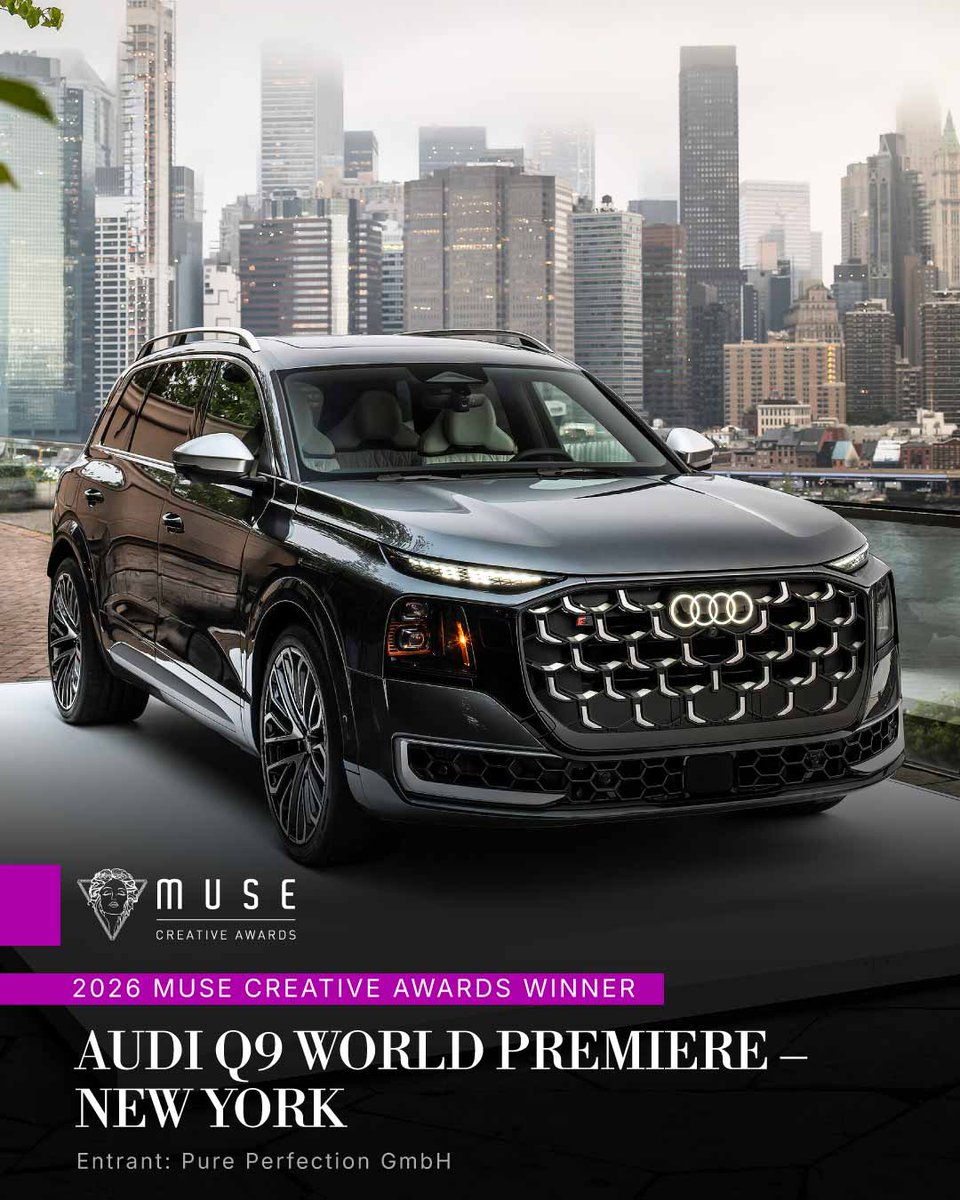 museaward's tweet photo. 𝟐𝟎𝟐𝟔 𝐏𝐥𝐚𝐭𝐢𝐧𝐮𝐦 𝐖𝐢𝐧𝐧𝐞𝐫 🏆
Audi Q9 World Premiere – New York by Pure Perfection GmbH
Winner's Page: https://t.co/1b3wyBUQ81
🔗 Enter now via link in bio.
#MUSE #MUSEawards #MUSECreativeAwards #creativeawards #MUSEHighlight #MUSEWinningWork #experiential #AudiQ9 https://t.co/MIbf7egna1