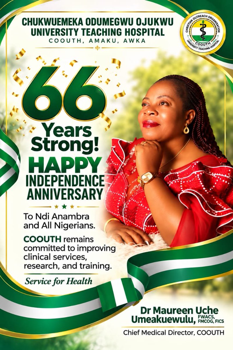 COOUTHAmaku's tweet photo. Happy Independence Anniversary to Ndi Anambra and All Nigerians...
#NigeriaAt66 #IndependenceDay #ServiceForHealth #AnambraIsRising https://t.co/TTze65F2QI