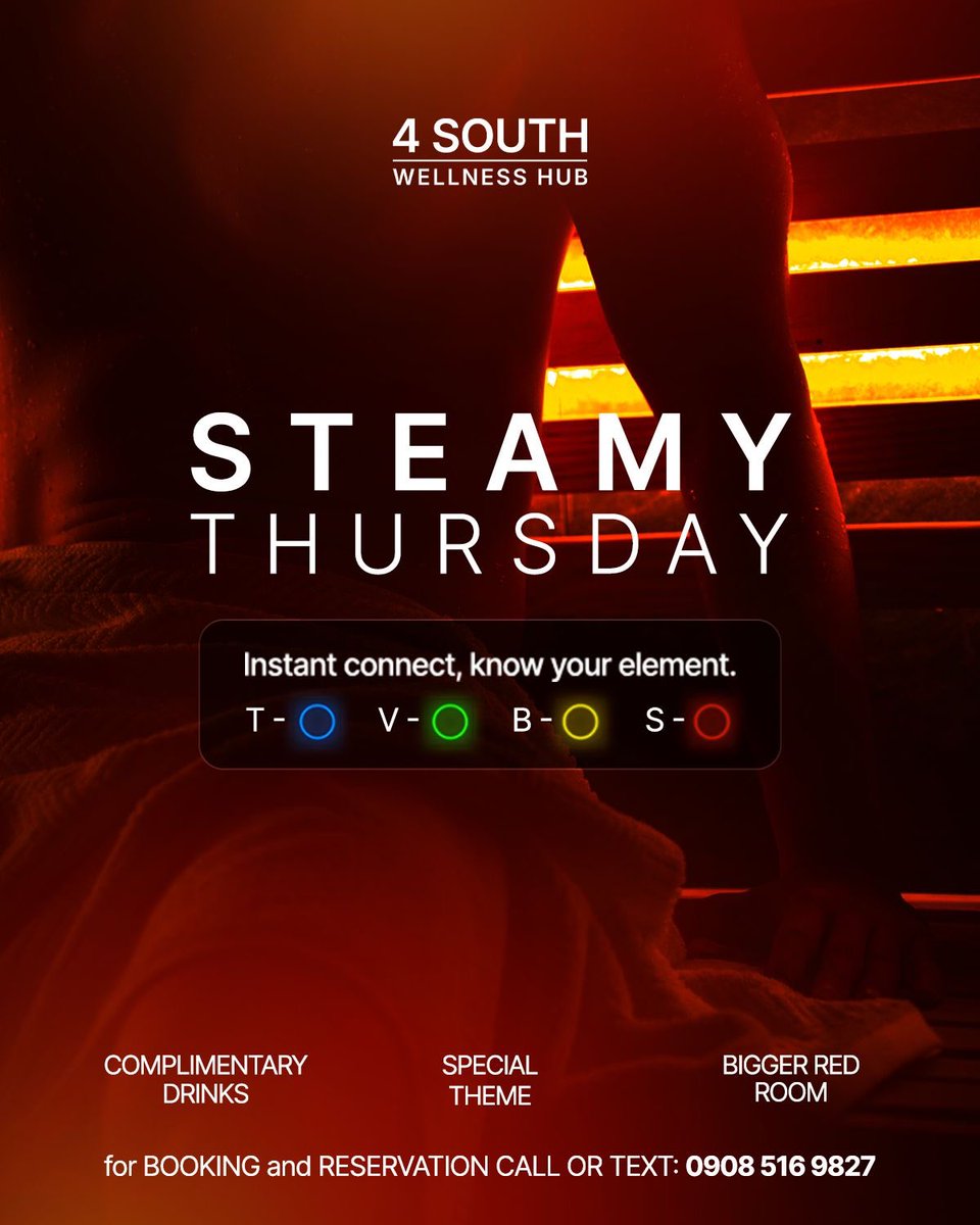 4SouthAfterDark's tweet photo. New month, new theme. Ready to get steamy? 😈

We’re taking Steamy Thursday to the next level with a bigger space, darker energy, and steamier encounters. 👀

Come experience our new special event and see what makes Steamy Thursday one to remember. #4SouthWellnessHub https://t.co/MKbGaCLy9x