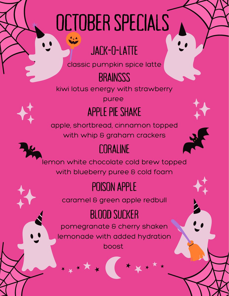 doubleshotgirls's tweet photo. Spooky specials for October! Have @BikiniRedd fix you something special in the morning! She’s here 5am-11:30am Thursday 10/01! https://t.co/dhoJncDQco