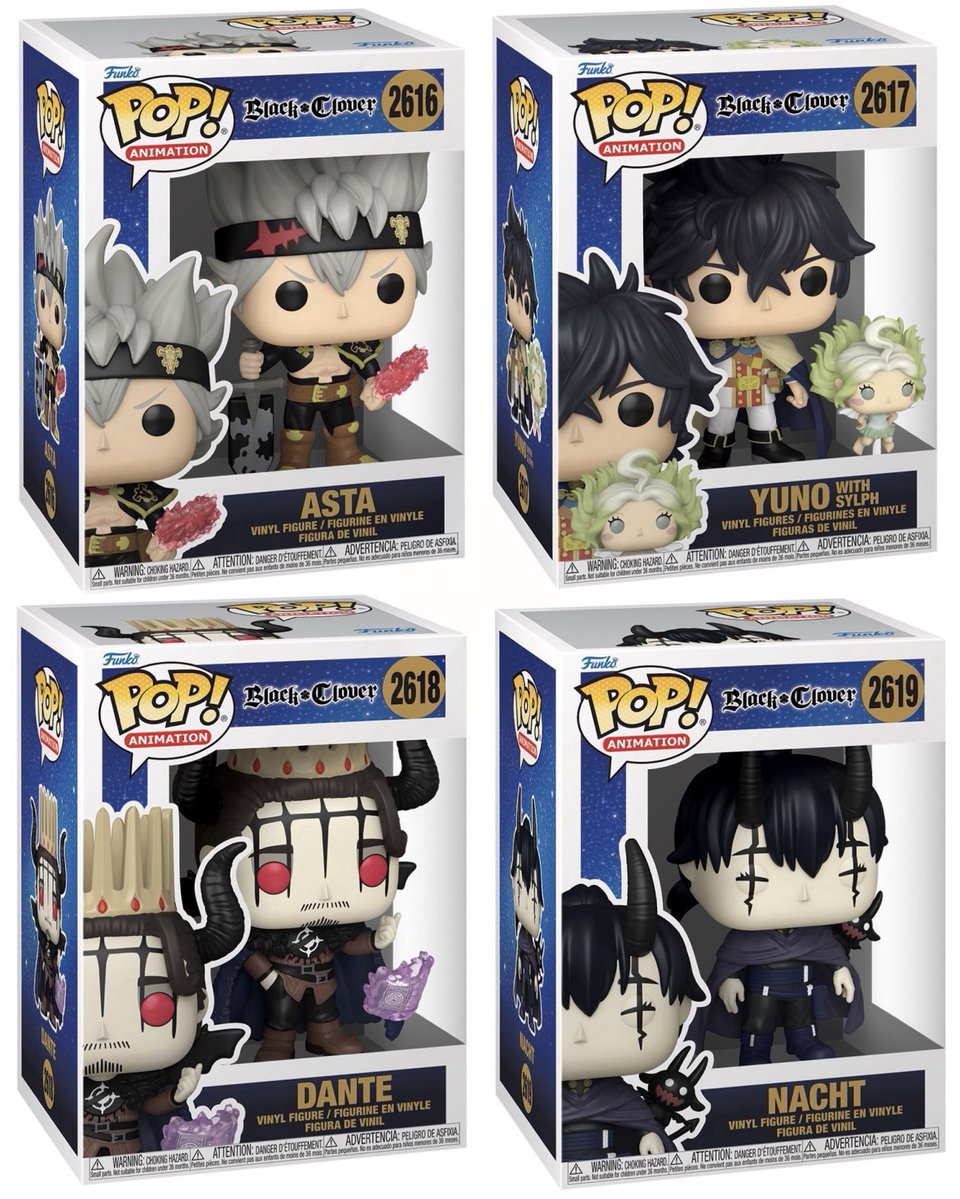 FunkoPOPsNews's tweet photo. First look! Black Clover Funko POPs! Dropping at the links below.. Monday! 9AM PT ~

   EE ~ https://t.co/AmaR95HM5X
   Amzn ~ https://t.co/9M2zr6kzKH

#Ad #BlackClover #FunkoPOPNews #Funko #FunkoPOP https://t.co/vjauhoKbFM