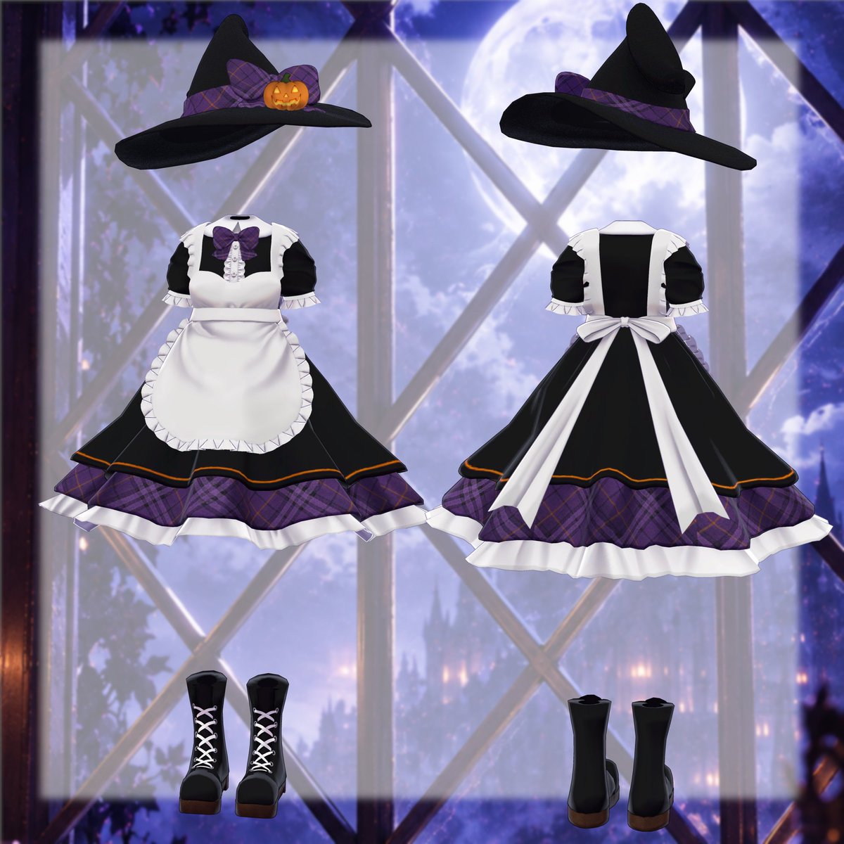 hanabayashi_Lab's tweet photo. 🎃新作衣装🎃

魔女×メイドをテーマにした「HalloweenMaid」販売開始しました！
魔女帽子とメイドカチューシャ、2つのスタイルが楽しめます♪
帽子のハロウィン要素を非表示にすることも可能なのでハロウィン時期以外でも着用できます🌟

商品ページ→https://t.co/rKaD1cJv4H

#VRChat #3D衣装 #BOOTH https://t.co/M2PXFRJHXP