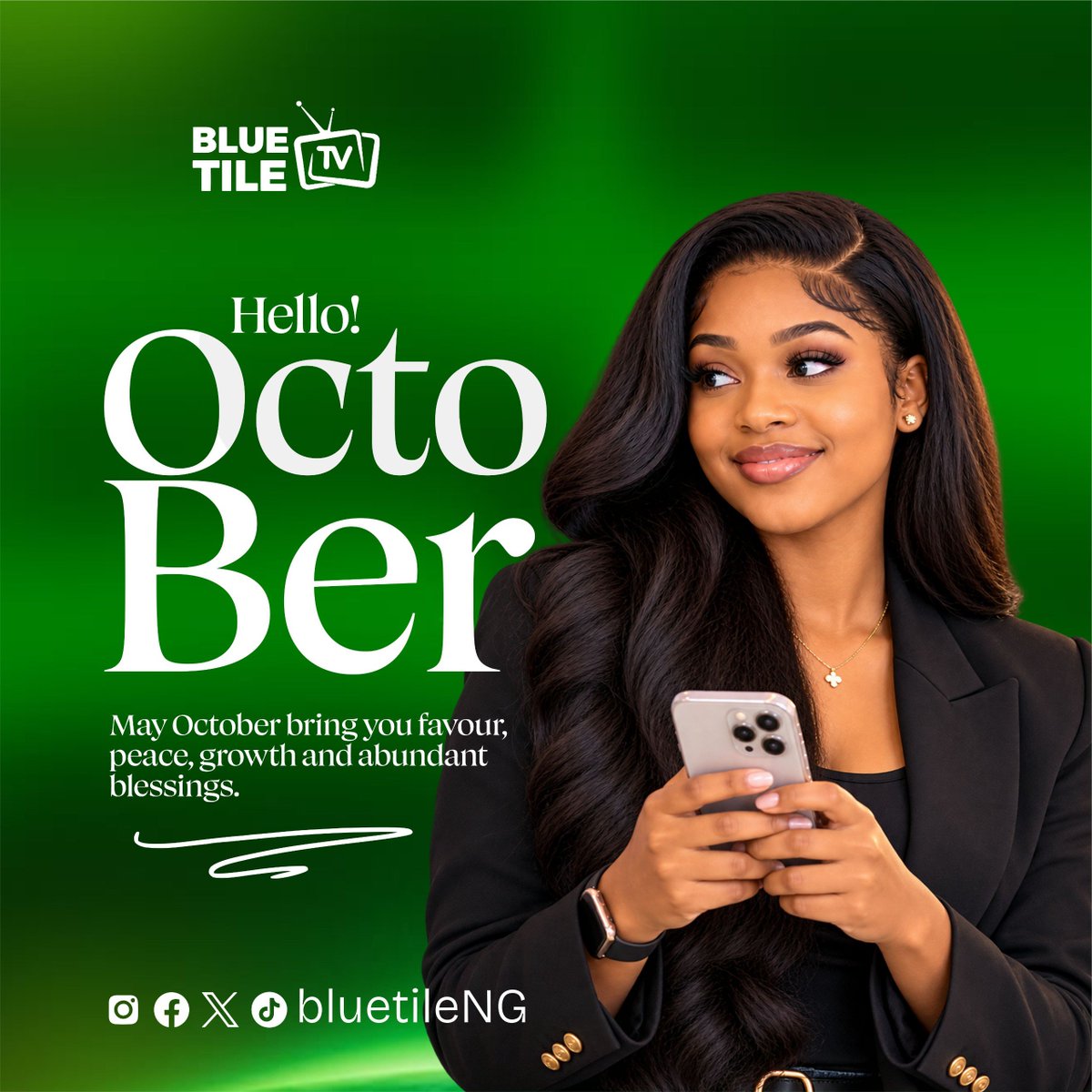 BluetileNG's tweet photo. As we welcome October, we also celebrate Nigeria’s Independence its a reminder of our shared journey, resilience, hope, and the strength that comes from being one people.
Happy Independence Day and happy new month 

#NigeriaAt64 #BlueTileTV #BlueTileNG @BlueTileTV https://t.co/oVDE2le0eq