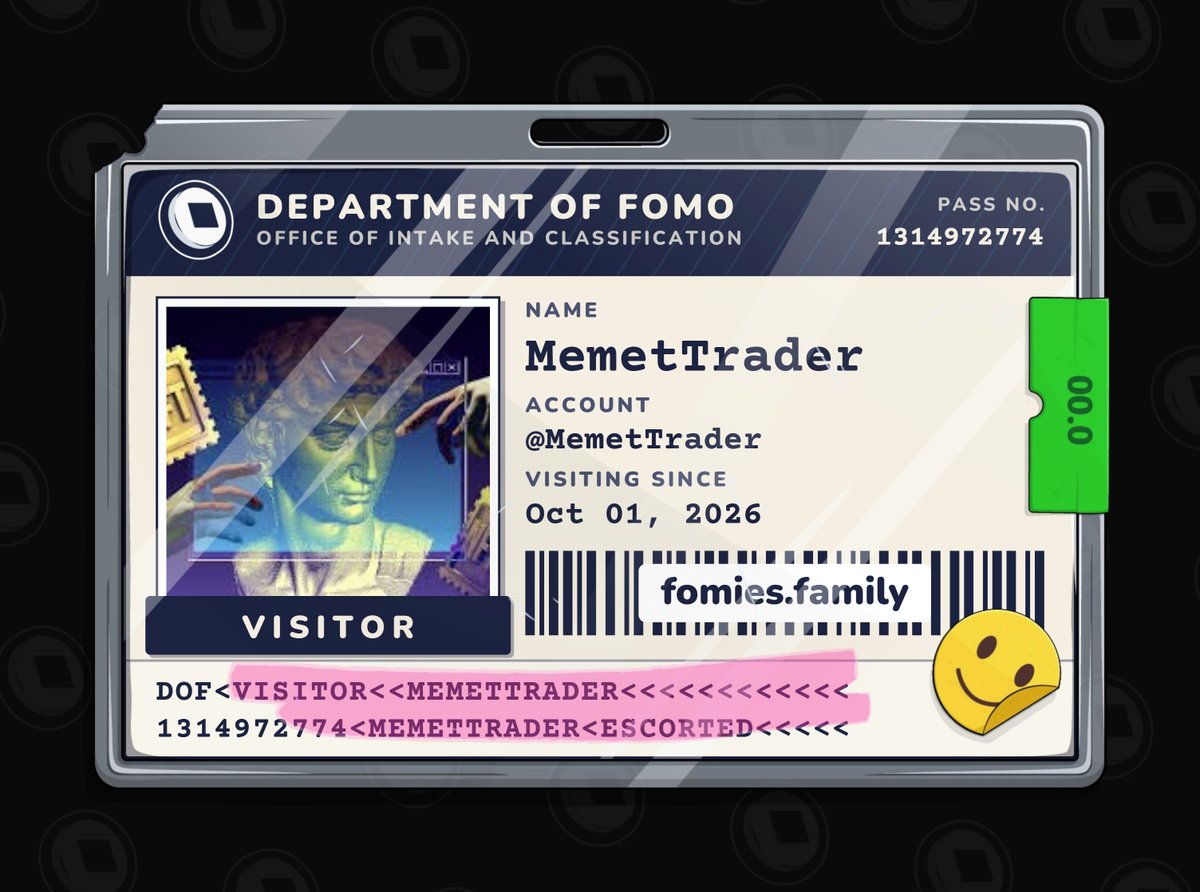 MemetTrader's tweet photo. visiting the department of fomo. no case yet. must be escorted at all times. @FomiesNFT https://t.co/E1XC5jLal1