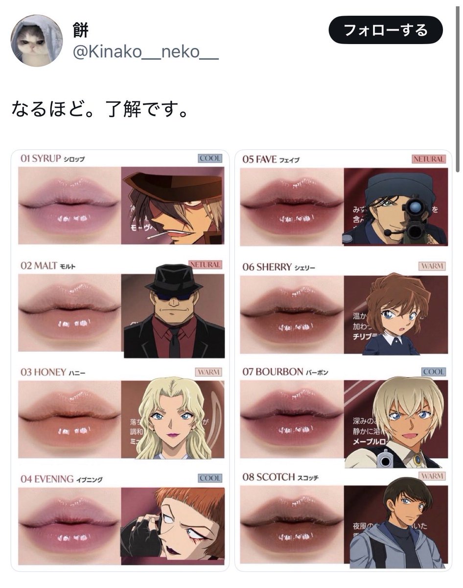 dododon_oi_don's tweet photo. あと、バーボン・スコッチ・シェリー以外のカラーとキャラクターを結びつけるのはこじつけにすぎません。この人たちの言うこと信用しなくてもいいからね。 https://t.co/VxVb29Dfqm