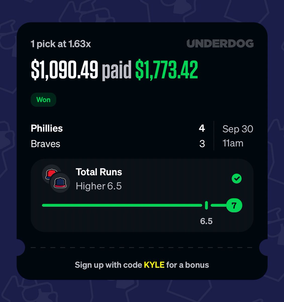 YourFriendKyle_'s tweet photo. 💎 $100 GIVEAWAY TO A RANDOM RETWEETER 💎

Another legacy day means more money given away. The Discord is EATING this postseason already.

Code YFK for a first time deposit match up to $1,000 in bonus cash!

https://t.co/IwUpVmUqTl

DM me for access to every play every day. https://t.co/duGCdX7oZA