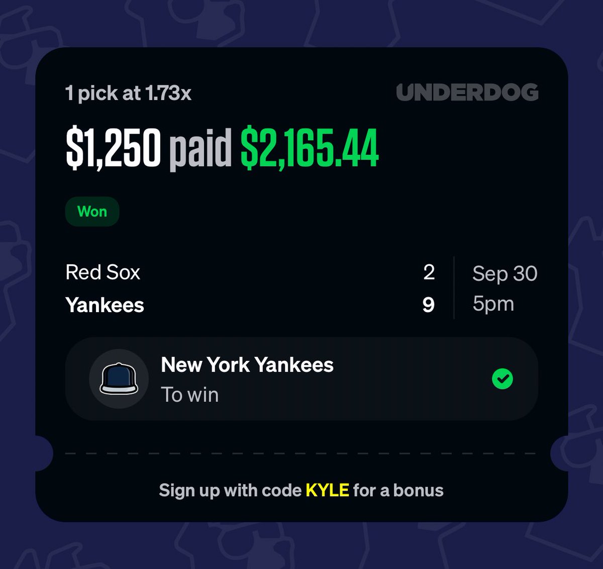 YourFriendKyle_'s tweet photo. 💎 $100 GIVEAWAY TO A RANDOM RETWEETER 💎

Another legacy day means more money given away. The Discord is EATING this postseason already.

Code YFK for a first time deposit match up to $1,000 in bonus cash!

https://t.co/IwUpVmUqTl

DM me for access to every play every day. https://t.co/duGCdX7oZA