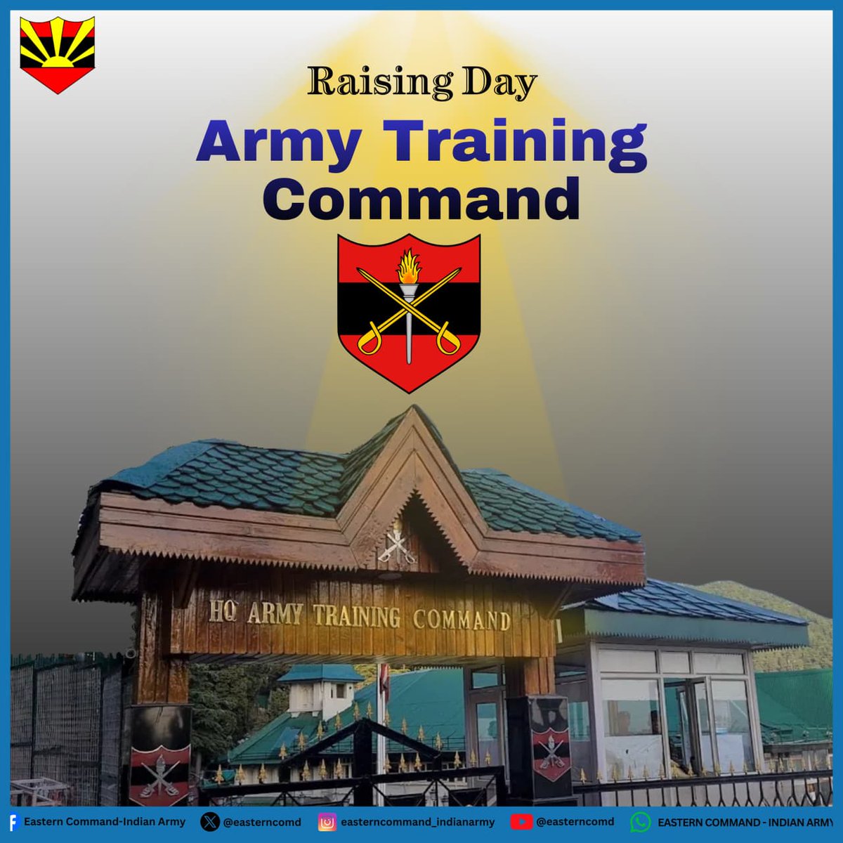 easterncomd's tweet photo. On the occasion of 36th Raising Day of the #ArmyTrainingCommand, #EasternCommand extends best wishes and felicitations to all Ranks,Veterans and their families.

 #ArmyTrainingCommand के 36वें स्थापना दिवस के अवसर पर #पूर्वी_कमान, सभी रैंकों, पूर्व सैनिकों और उनके परिवारों को हार्दिक शुभकामनाएँ एवं बधाई देते हैं। 

#भारतीय_सेना
#पूर्वी_कमान
#राष्ट्र_प्रथम
#IndianArmy
#EasternCommand
#NationFirst

@adgpi
@SpokespersonMoD
@HQ_IDS_India
@official_dgar
@ProDefKolkata
@HQ_DG_NCC 
@artrac_ia 

Facebook - https://t.co/wI77vN1HdN
Instagram - https://t.co/SnGkWhUMtA
