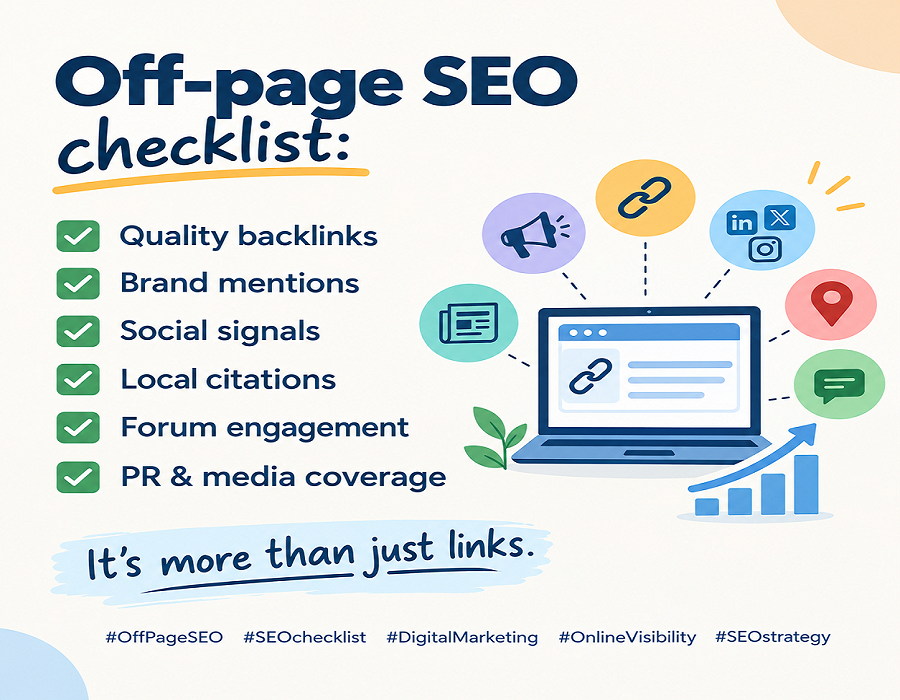 pratibha9293's tweet photo. Off-page SEO checklist:
→ Quality backlinks
→ Brand mentions
→ Social signals
→ Local citations
→ Forum engagement
→ PR & media coverage
It's more than just links.
#OffPageSEO #SEOchecklist #DigitalMarketing #OnlineVisibility #SEOstrategy https://t.co/OpjLKuA3w6