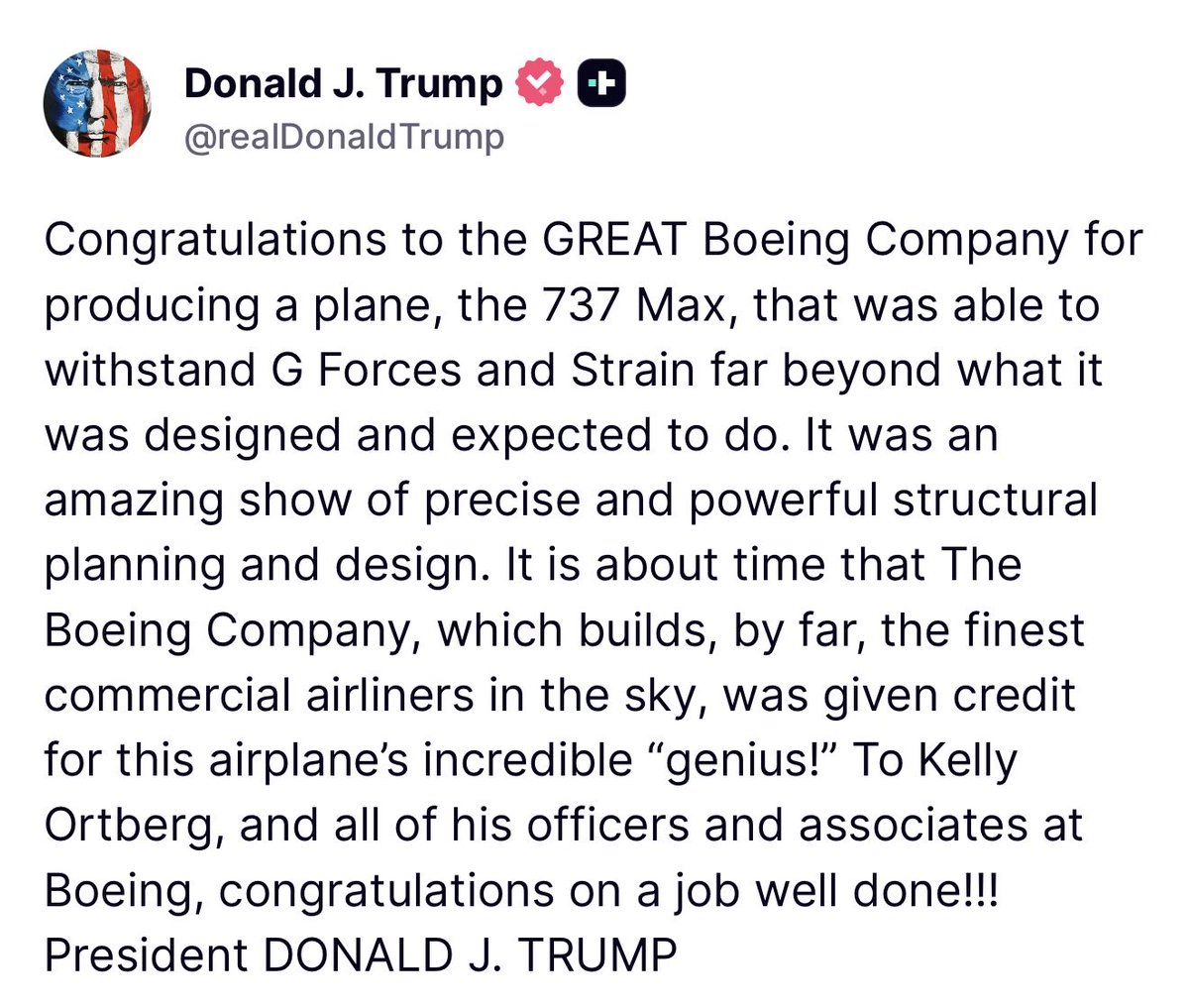 MAGAVoice's tweet photo. 🚨 JUST IN: At 12:40 AM President Trump gives a HUGE shoutout to Boeing Company. AMEN 🙏 https://t.co/H9xGEtSIe4