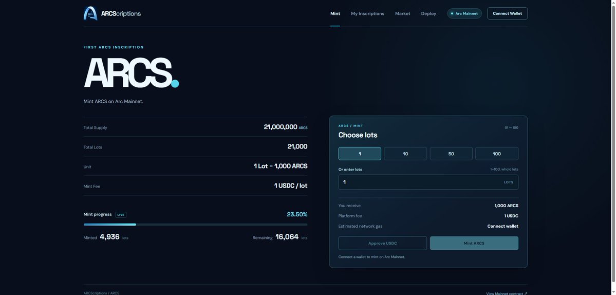 ARCScriptionsHQ's tweet photo. ARCS Genesis is moving.
4,936 / 21,000 lots minted — 23.5% complete.
This is only the beginning.
One flagship inscription first.
Then the Market.
Then Deploy.
Then the wider ARCScriptions ecosystem.
Thank you to everyone minting, sharing and building with us. 💙 https://t.co/g03xitDE3H