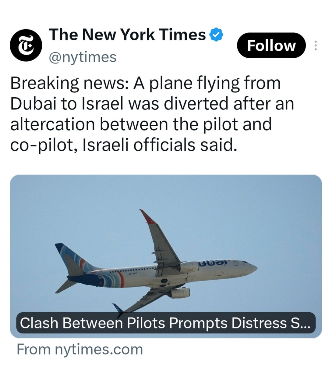 manishmedia's tweet photo. This is how western media report when terrorists attack occures.
The New York Times says it was "altercation " between pilots.
#Israël https://t.co/tdNCA6OGtj