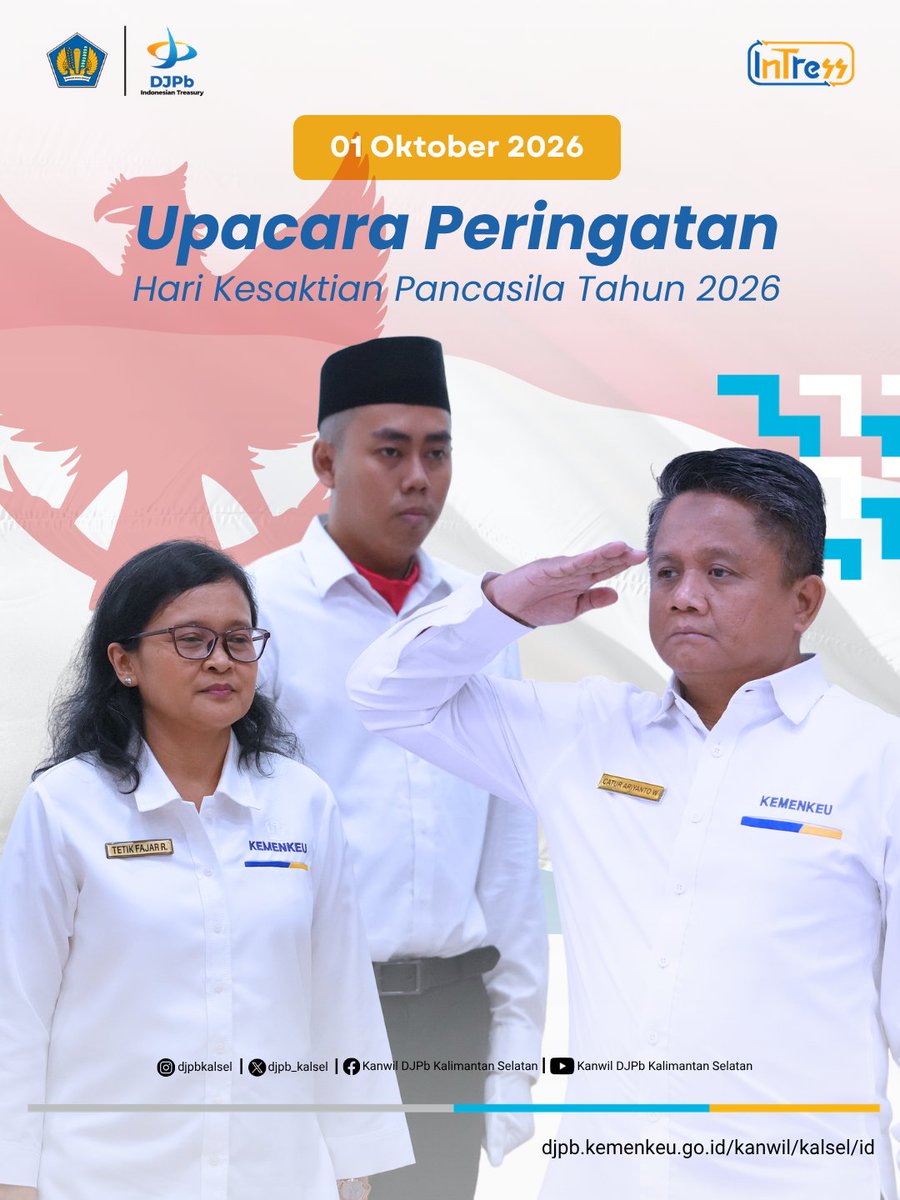 djpb_kalsel's tweet photo. Kanwil DJPb Provinsi Kalimantan Selatan mengikuti Upacara Peringatan Hari Kesaktian Pancasila bersama Perwakilan Kemenkeu Satu Kalimantan Selatan di Kanwil DJKN Kalselteng, Kamis (1/10). https://t.co/e1MJDXHitp