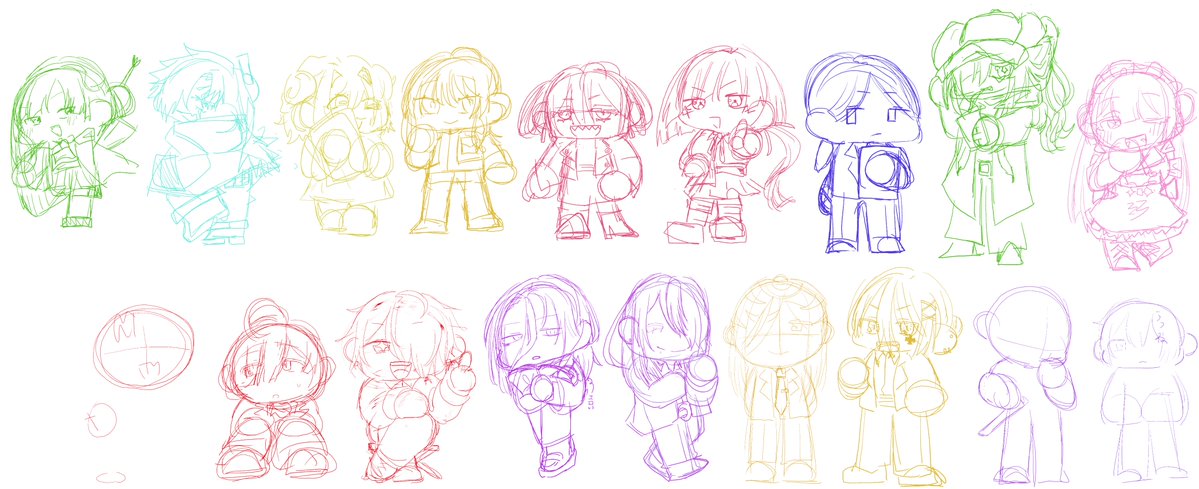 yuka_jitann's tweet photo. よしよしよし（完成するかは不明）

この中で一番ある意味（この絵の状況で）可哀想なのは、男子列の両端だよな。（ラフもラフすぎる）（刀を腰につけてる子も該当） https://t.co/RFgt1xiV4P