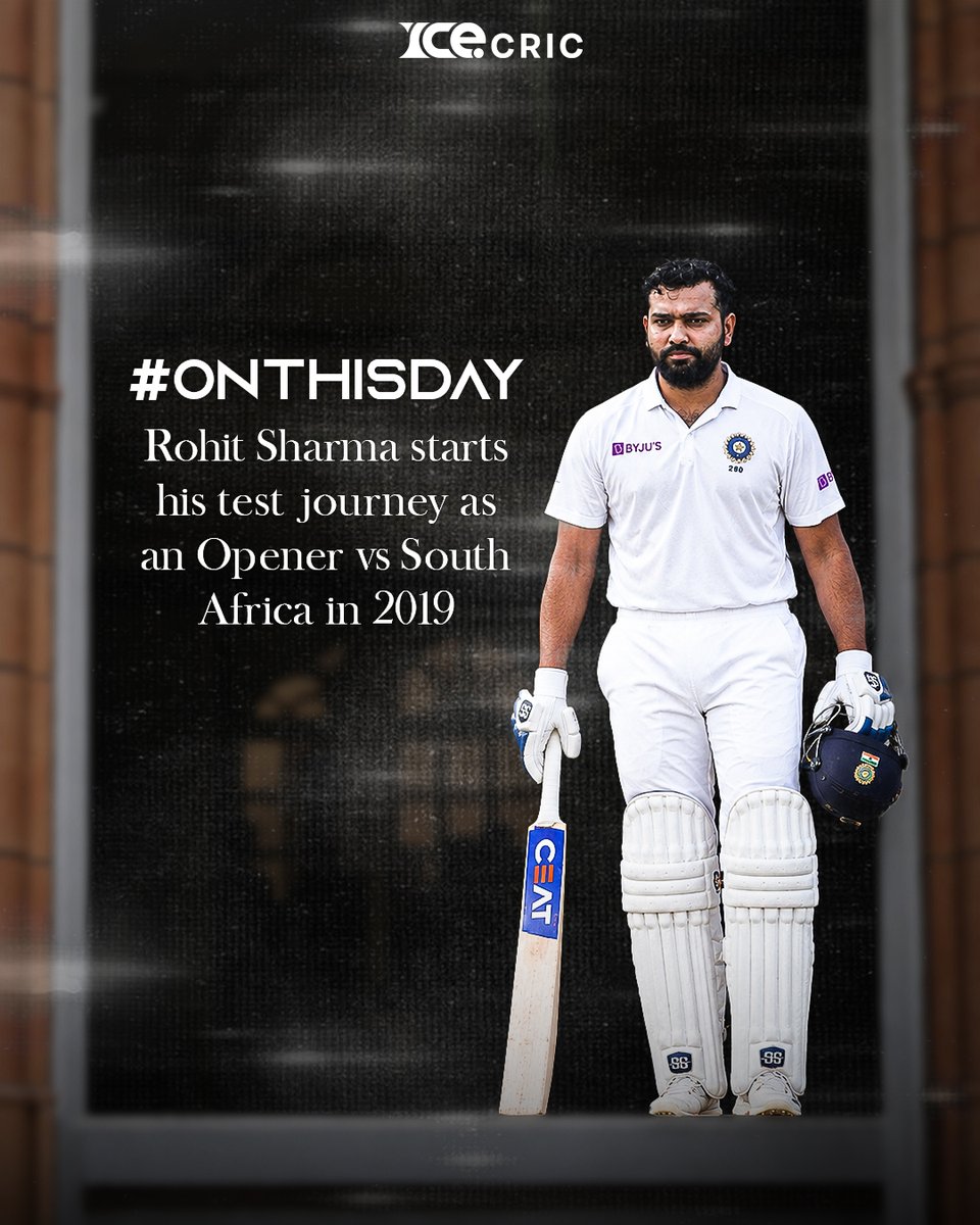 icecric_news's tweet photo. 🏏🇮🇳 𝗢𝗡 𝗧𝗛𝗜𝗦 𝗗𝗔𝗬 — 𝗥𝗢𝗛𝗜𝗧 𝗦𝗛𝗔𝗥𝗠𝗔 𝗕𝗘𝗚𝗔𝗡 𝗔 𝗡𝗘𝗪 𝗖𝗛𝗔𝗣𝗧𝗘𝗥! 🔥

On this day in 2019, Rohit Sharma began his Test journey as an opener against South Africa. 🏏

#RohitSharma #Hitman #OTD #TestCricket #INDvsSA #CricketHistory #ICECricNews #CricketOnICE https://t.co/iZkjLNMt9A