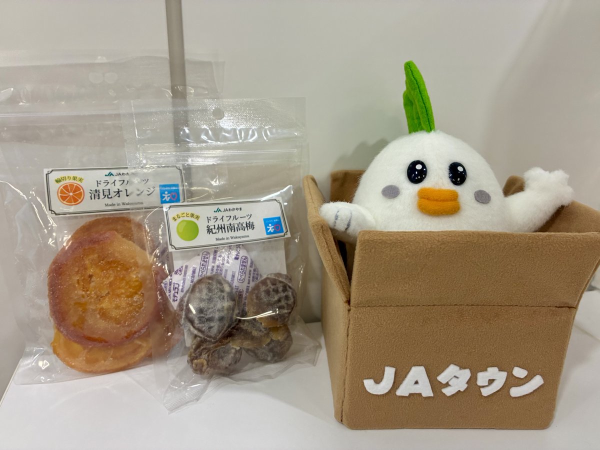 JA_JAtown's tweet photo. #じぇー太 のお土産🛍️

じぇー太 は和歌山県の「紀菜柑」でドライフルーツをゲット✨
フォロー＆リポストで抽選1名様にプレゼントするじぇ～❣️
詳細👉 https://t.co/A29PSSESLj
〆切👉2026/10/4

#JAタウン「ココ・カラ。和歌山マルシェ」では色々なドライフルーツを販売中🍊🍋
👉 https://t.co/cBxZsSCeD2