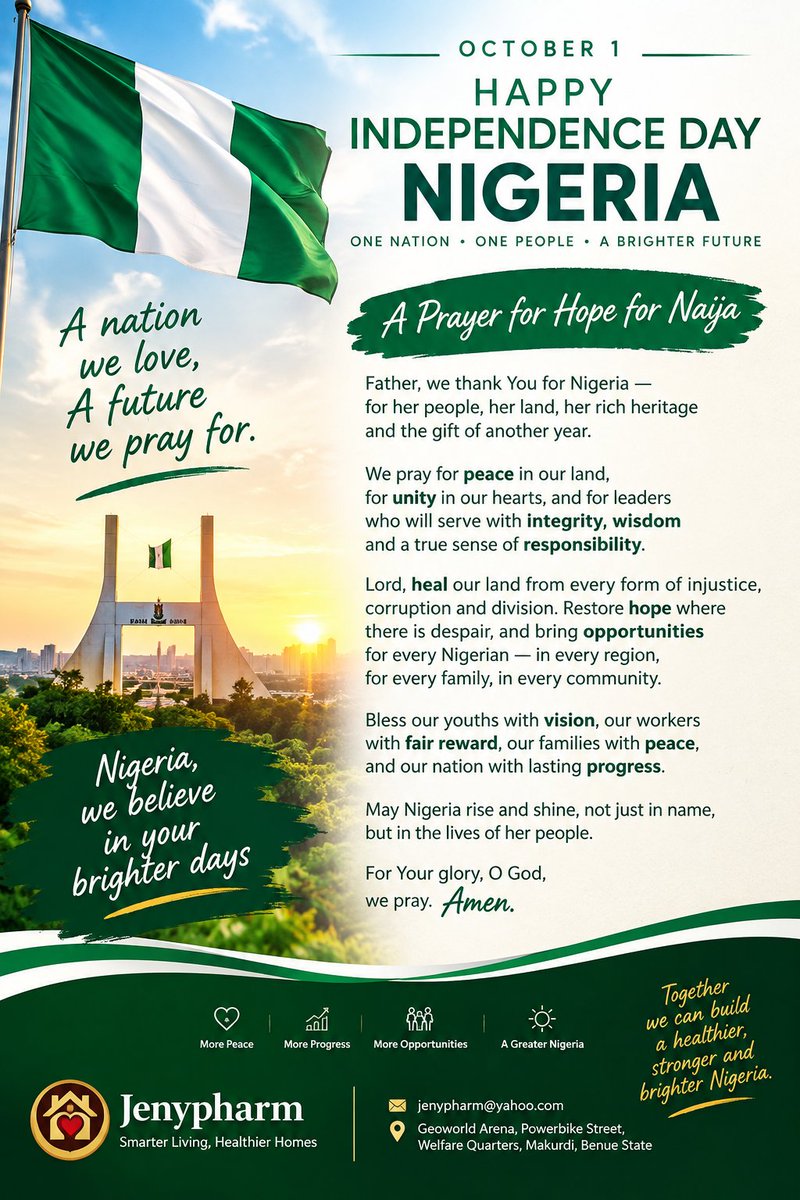 UgbemJanet's tweet photo. A PRAYER OF HOPE FOR NAIJA 🇳🇬🙏

Father, we thank You for Nigeria 
for her people, her land, and the hope You have placed within us.

We pray for peace in our nation, unity in our hearts, and wisdom for those entrusted with leadership.

Heal our land from injustice, corruption, https://t.co/eh3j6J0jl6