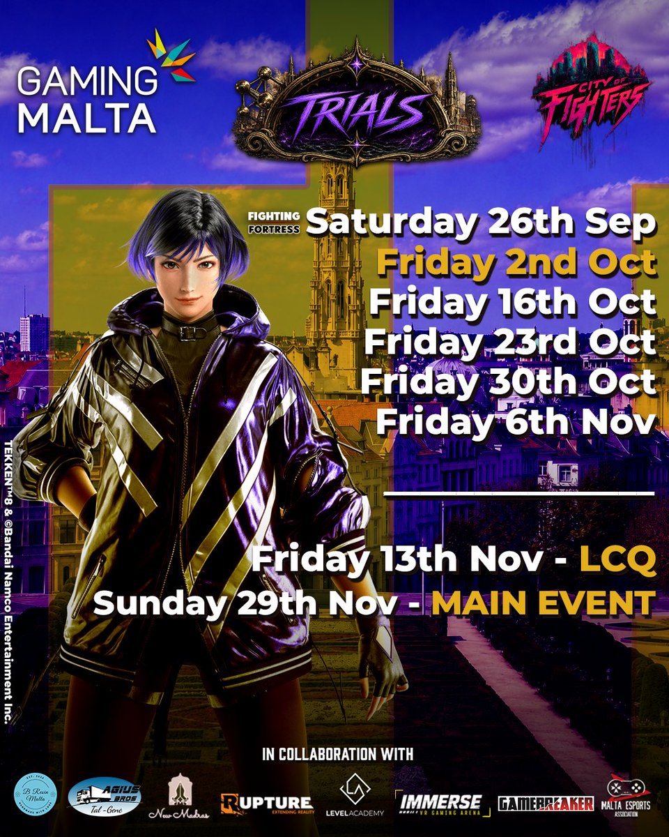 CityofFighters1's tweet photo. FIGHTING FORTRESS was a huge success but at CoF we also believe that there is no rest for the wicked.

Our season TRIALS continues this Friday 2nd October at 7pm. One last Hamrun Beatdown, before we go to our new location 😉

This event was proudly supported by GamingMalta, as part of its ongoing commitment to Malta's grassroots esports community.

@gamingmalta  | @levelacademygg   | Rupture  | Immerse - immerse .mt | Agius Brothers Co Ltd. | B Resin Malta  | New Madras Indian Restaurant | Gamebreaker  | @malta_esports