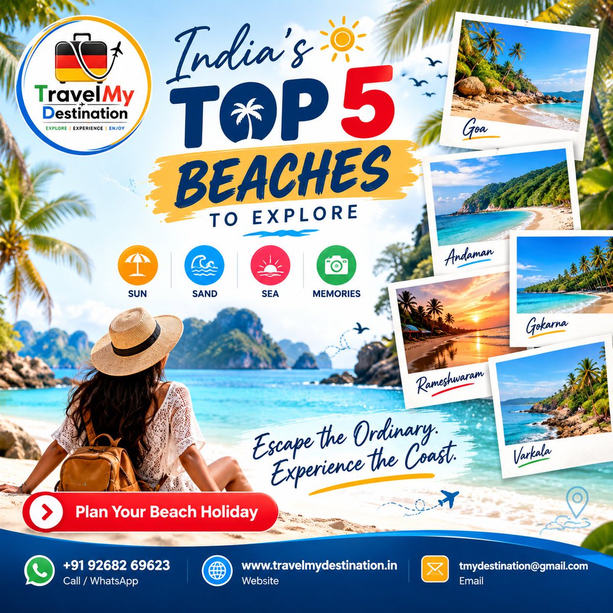 TMydestination's tweet photo. 🇮🇳 🏖️ INDIA’S TOP 5 BEACHES TO EXPLORE 🌊✨

📲 Call / WhatsApp: +91 92682 69623
🌐 https://t.co/oECrD2YMk6
📧 tmydestination@gmail.com
.
.
.
.
.
.
.
.
.
.
#TravelMyDestination #IndiaBeaches #BeachVacation #BeachHoliday #ExploreIndia #IndiaTravel #BeachDestinations #TravelIndia https://t.co/fuJANNSawB