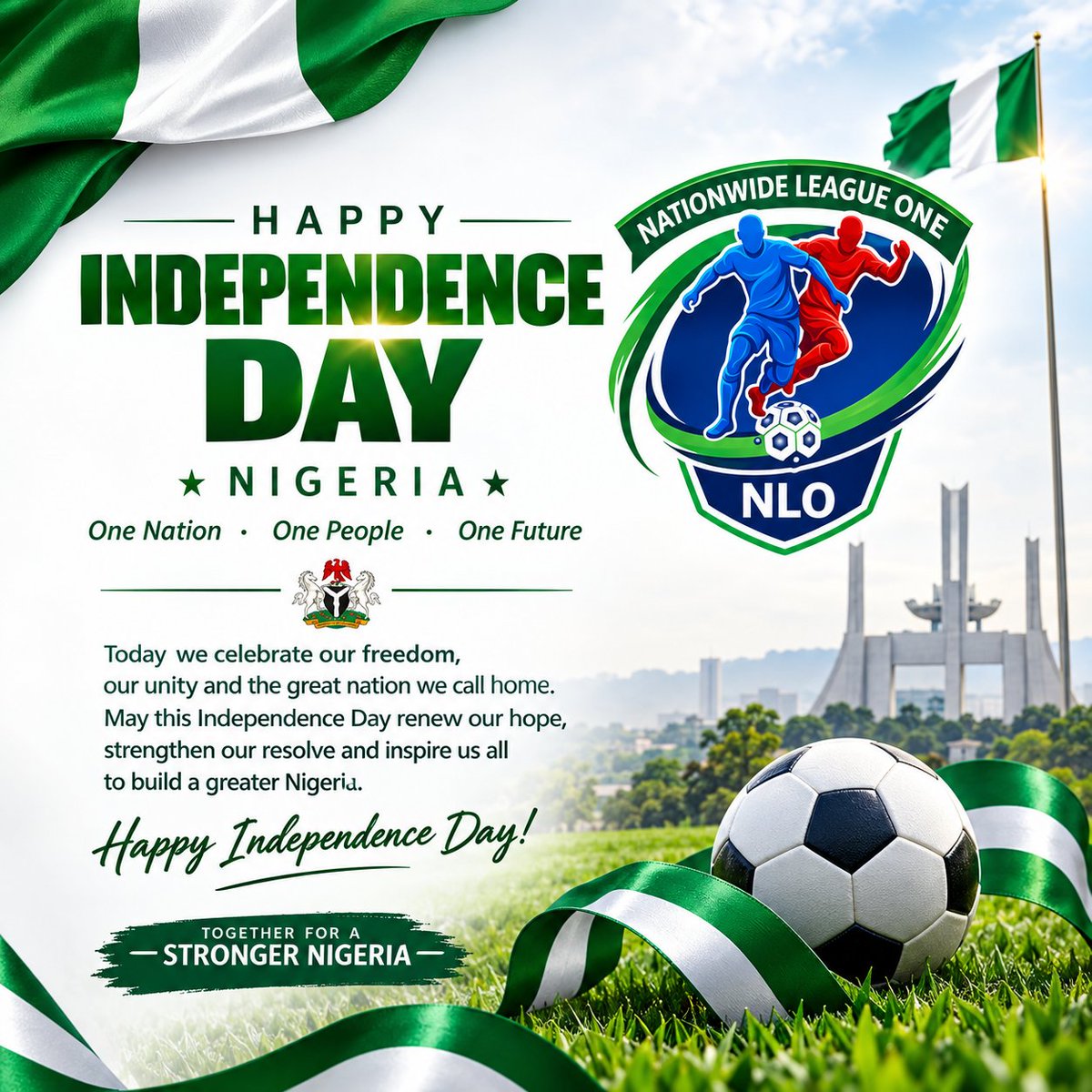 theNNLO's tweet photo. Happy 66th Independence Anniversary. 

Our unity in diversity stands us out.

We are one nation bound in freedom, peace, and unity.

God bless Nigeria. 

Happy Independence Day from all of us at #NLO.

#October1st
#IndependenceDay
#independenceday2026
#NigerianIndependenceDay https://t.co/J7eySYFp1P