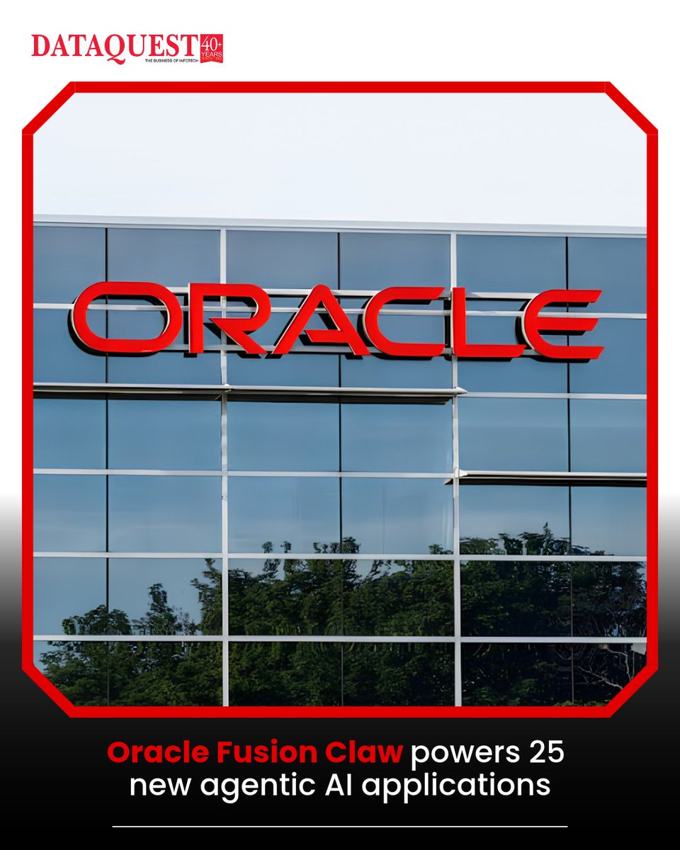 dataquestindia's tweet photo. Oracle Fusion Claw: Agentic AI

Oracle has introduced Fusion Claw, combining AI reasoning with deterministic execution to power 25 new agentic AI applications across finance, workforce planning, supply chain, and sales

Read More: https://t.co/eQnH7HXNqz

#Dataquest #Oracle #AI https://t.co/VFZP52XN9v