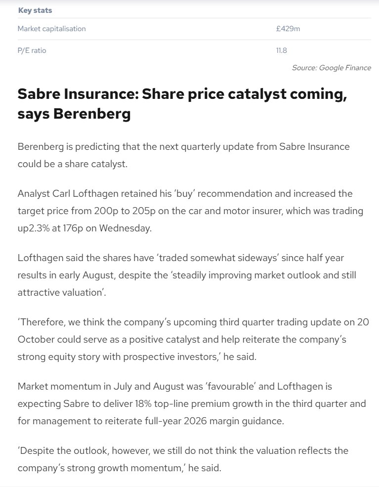 entrustTMF's tweet photo. #SBRE Sabre Insurance: Share price catalyst coming, says Berenberg https://t.co/a3eTQjXYuE