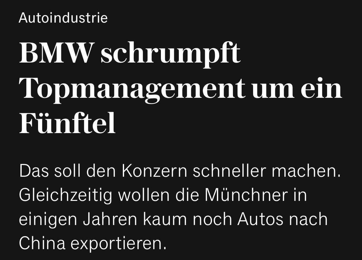 Lars_Invest's tweet photo. BMW scheint der Wandel zu gelingen, an dem VW und Mercedes scheitern.

Anstatt immer mehr Werke zu schließen und einfache Werker zu entlassen, hat BMW das eigentliche Problem erkannt: den extremen Wasserkopf im Management.

Damit bleibt die Produktion vom Stellenabbau verschont, während in Entwicklung und Verwaltung 8.000 Stellen abgebaut werden.

Auch die Entscheidung, beim neuen 3er keinen Diesel anzubieten, halte ich für richtig. Komplexität aus dem Angebot nehmen und eine klare Strategie Richtung E-Mobilität ist mutig, aber die einzige Möglichkeit, international zu bestehen.

Und für alle, die sagen, die neuen Modelle sind hässlich: Ihr müsst verstehen, dass BMW mit seinem Design schon lange nicht mehr den Heimatmarkt bedienen möchte.