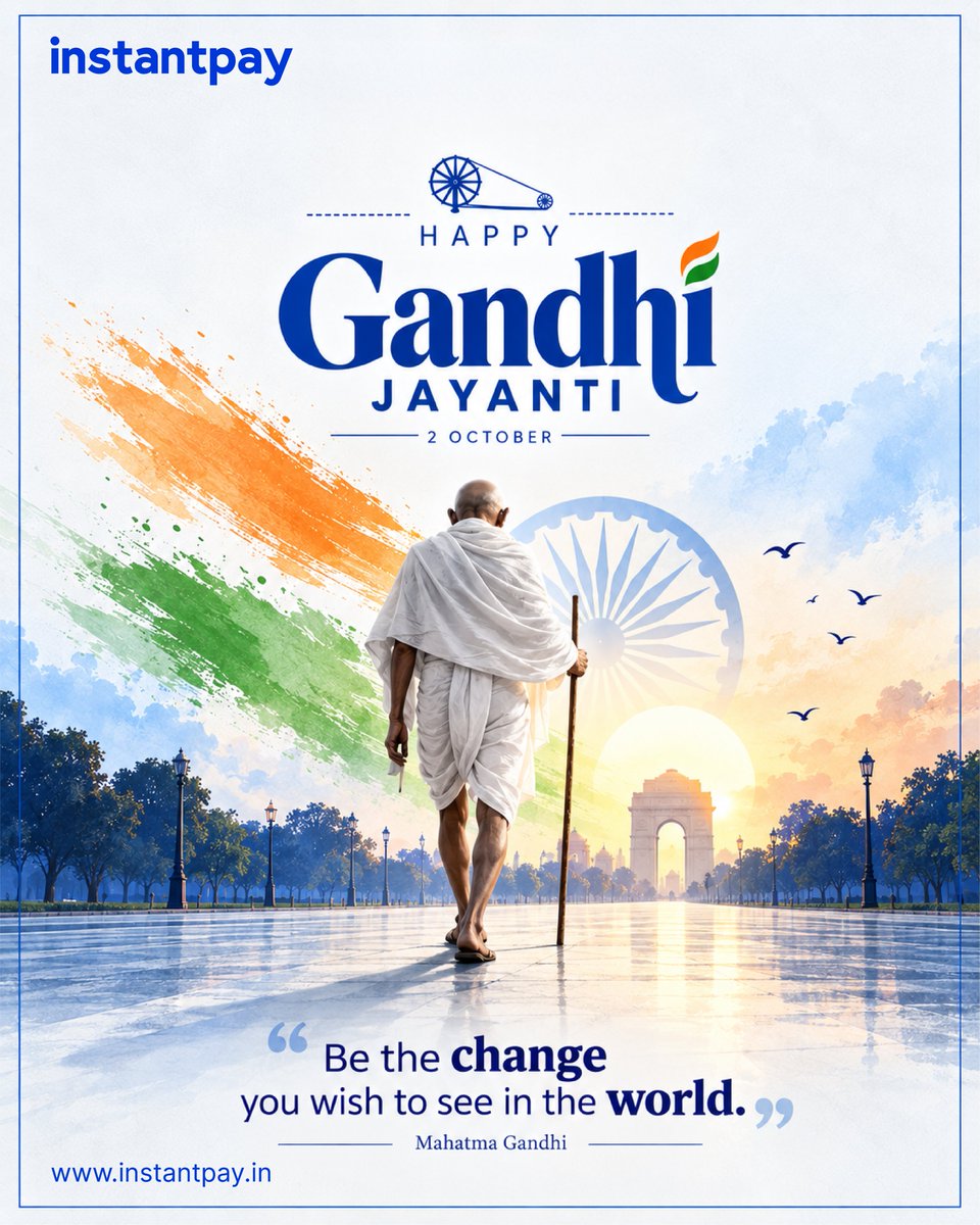 InstantpayIN's tweet photo. A legacy built on truth.
A message rooted in peace.
A vision that continues to inspire generations.
Remembering Mahatma Gandhi and the values he stood for. 🇮🇳 https://t.co/c5of3wXbF8