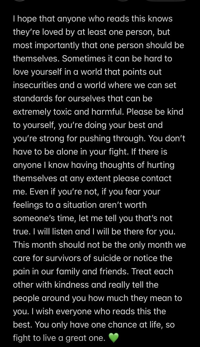 CashtonBTV's tweet photo. The “final hour” of suicide prevention awareness month

I hope this finds everyone at a right time 💚 https://t.co/4IgodCvytU