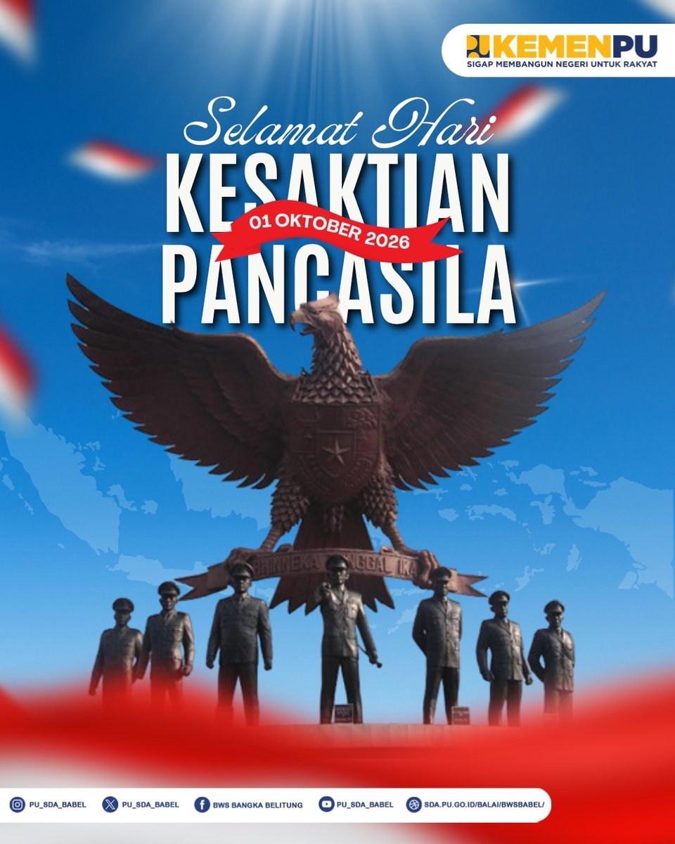 pu_sda_babel's tweet photo. Selamat Hari Kesaktian Pancasila 2026
BWS Bangka Belitung turut menghadiri Upacara Peringatan Hari Kesaktian Pancasila yang diselenggarakan di Kantor BPJN Babel pada Kamis (1/10/2026)

#MengelolaAirUntukNegeri #SigapMembangunNegeriUntukRakyat
#HariKesaktianPancasila2026 https://t.co/qLKRWHhFgG