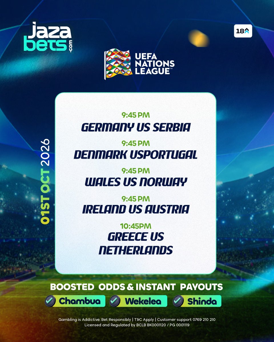 jazabets's tweet photo. Leo ni Game Day na odds ziko on fire kuliko kawaida! 

Jipin na stake, set betslip yako mapema. kumbuka deposit ni instant na withdrawals ni sare weka sgr ufurahie winnings kibao 👉 https://t.co/vImpVdLiU1

 #Jazabets #Games https://t.co/Z3SryGLxvF