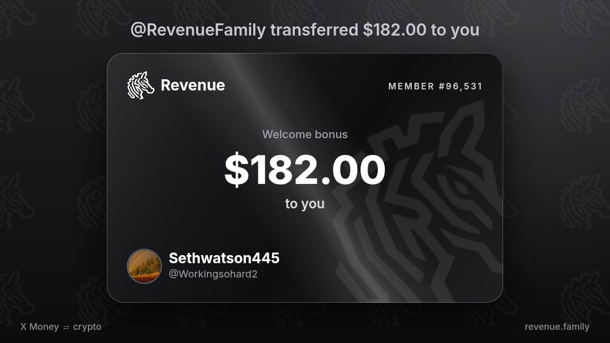 Workingsohard2's tweet photo. @RevenueFamily $182.00 from @RevenueFamily, thank you https://t.co/iH7lQjXJEv