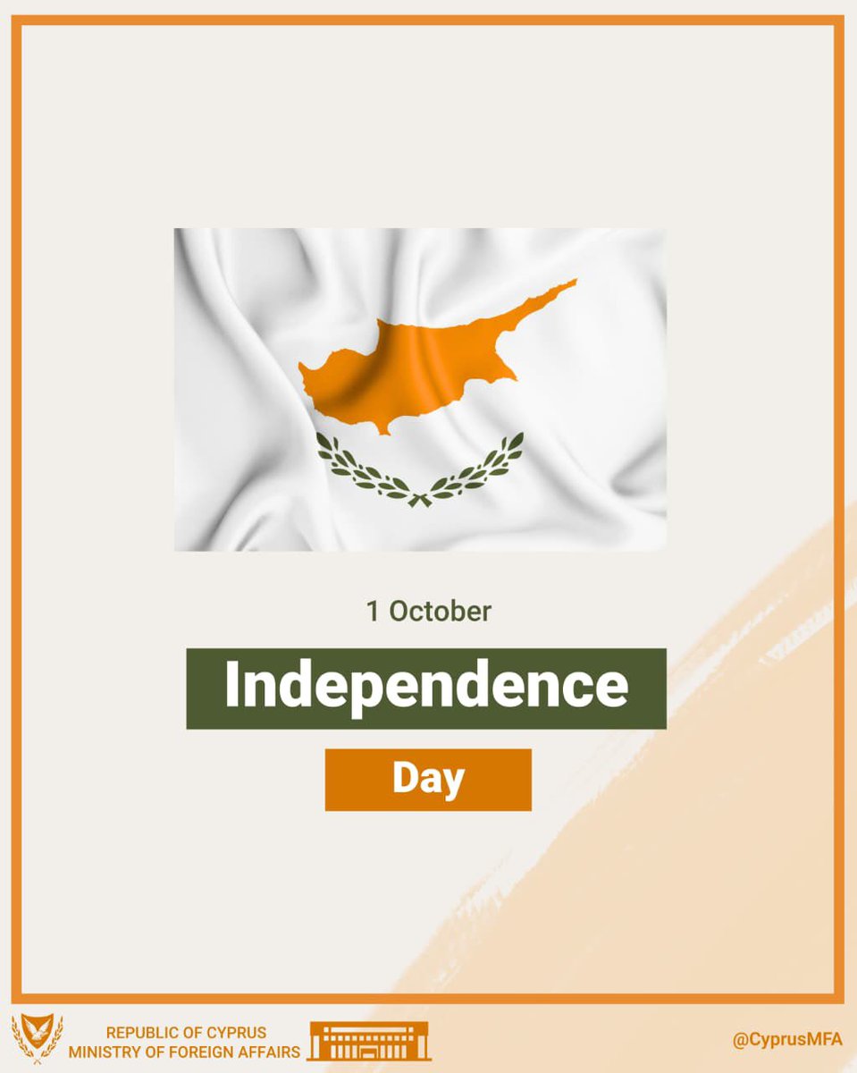 CyprusMFA's tweet photo. Today, the Republic of Cyprus marks 66 years of Independence.

@CyprusMFA and our Diplomatic Missions around the world remain steadfast in our effort to strengthen Cyprus’ international presence and advance our priorities for freedom, peace and security in Cyprus, our region and beyond.

We extend our sincere appreciation to our friends and partners around the world for their messages of congratulations.