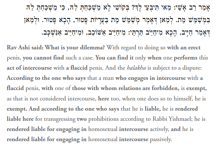 JurgenHabanera's tweet photo. @moseshessstan It's not about sucking your own dick, it's about fucking your own ass.
And the best part is, the next passage is the rabbis debating the logistics of sticking your dick in your own ass and whether it still counts as gay if you don't get hard. https://t.co/0LvPja5ozv