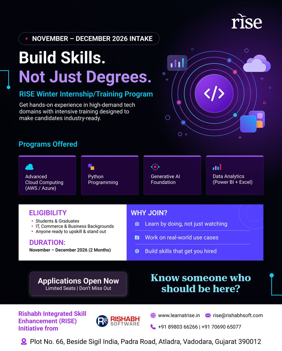 LearnAtRISE's tweet photo. Build Skills. Not Just Degrees.

Check out our Courses: https://t.co/JWlhRzRX8Z

#BuildSkills #RISE #CareerReady #TechSkills #FutureReady https://t.co/EJosniNOlG