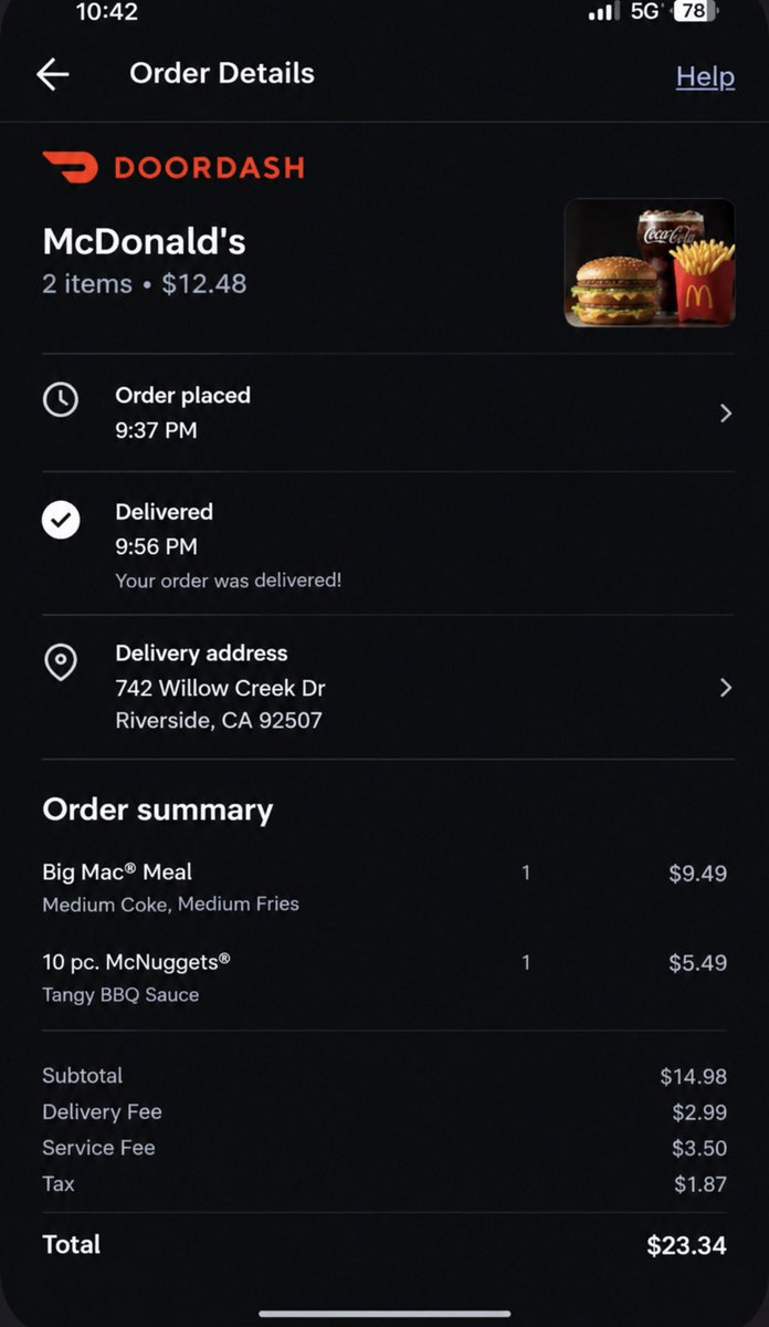 larencool1's tweet photo. I wasn’t worried about the DoorDash order until I noticed where it was delivered. https://t.co/EtKgvYS8SC