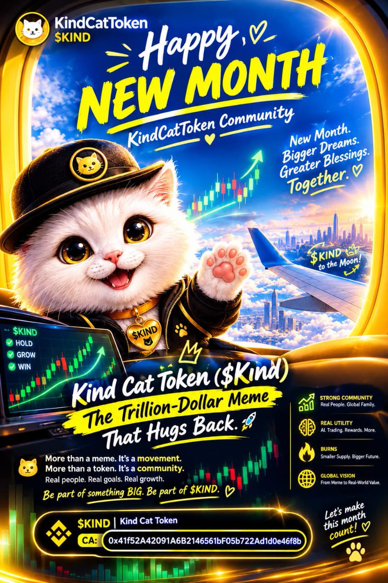 Cpaulfrank27's tweet photo. The most wholesome coin on CT is $KIND

Always remember 🤔

$KIND | Kind Cat Token 🐾

The Trillion-Dollar Meme That Hugs Back. 💎🫂

Stay kind. Stay focused. Keep building. 🚀

Happy New Month Everyone 😍 https://t.co/eWblgUyp8s