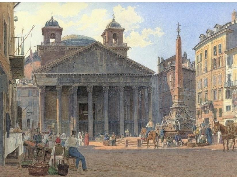 gomezdetejada's tweet photo. Campanarios del Panteón de Roma, obra maestra de la arquitectura que ha sobrevivido casi intacta 2.000 años de historia. Originalmente construido por Agripa y reconstruido por el emperador Adriano, fue convertido en una iglesia cristiana en el siglo VII.

Durante el siglo XVII, se le añadieron dos campanarios a ambos lados de su pórtico, diseñados por el arquitecto y escultor barroco Gian Lorenzo Bernini, bajo el papado de Urbano VIII. 

Una adición que no fue del agrado de los ciudadanos romanos. Se ganaron el apodo de "orejas de burro". 
Estos campanarios, que rompían con la armonía clásica del templo, fueron finalmente retirados en 1883 durante un proyecto de restauración, devolviéndole al Panteón su aspecto original.