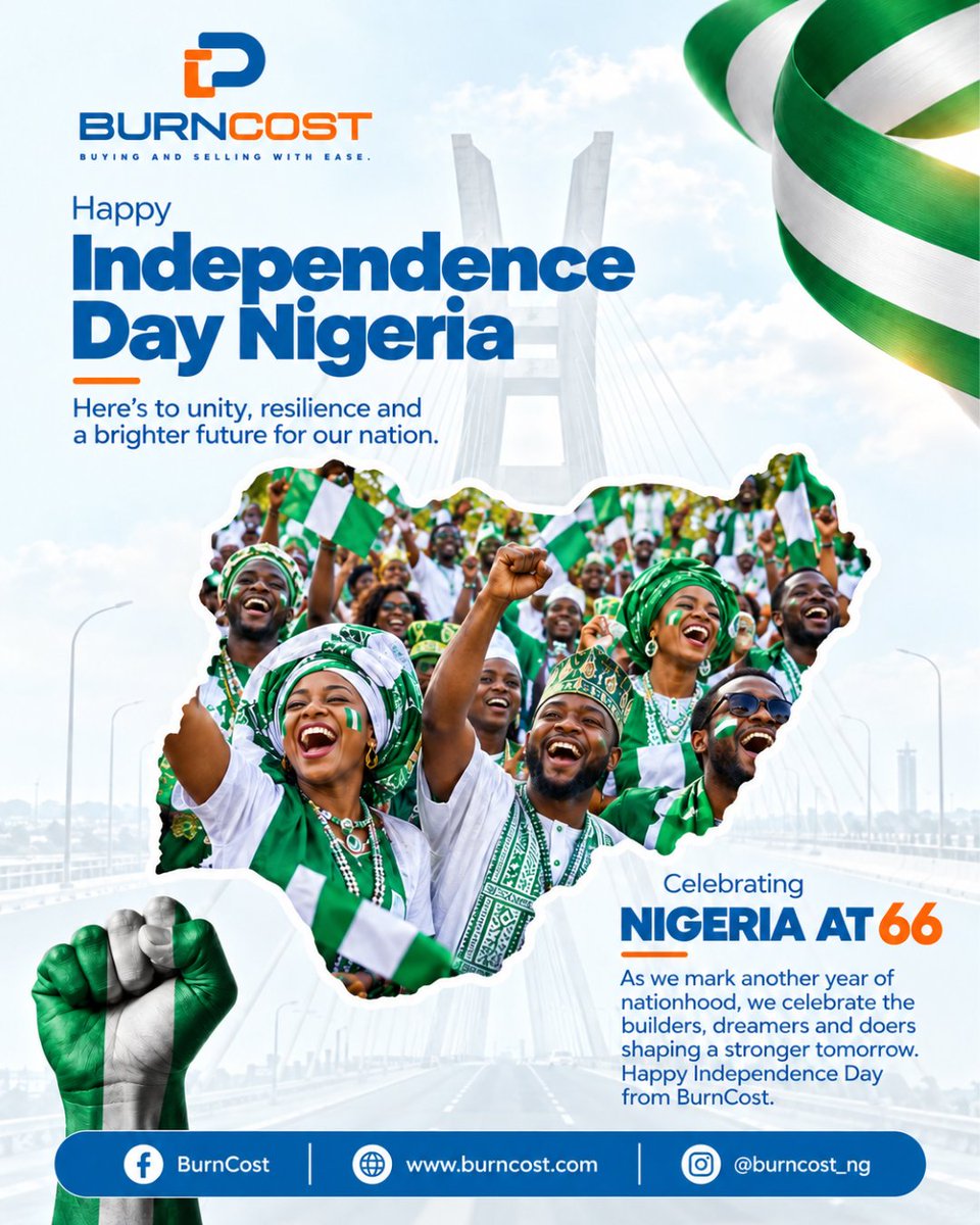 Burncost_ng's tweet photo. We honour the resilience, vision and hard work of the people building a stronger future every day.

We believe better planning, smarter procurement and informed decisions can help build stronger projects and stronger communities.

Happy Independence Day, Nigeria. 🇳🇬 https://t.co/iiVuvMwMpY
