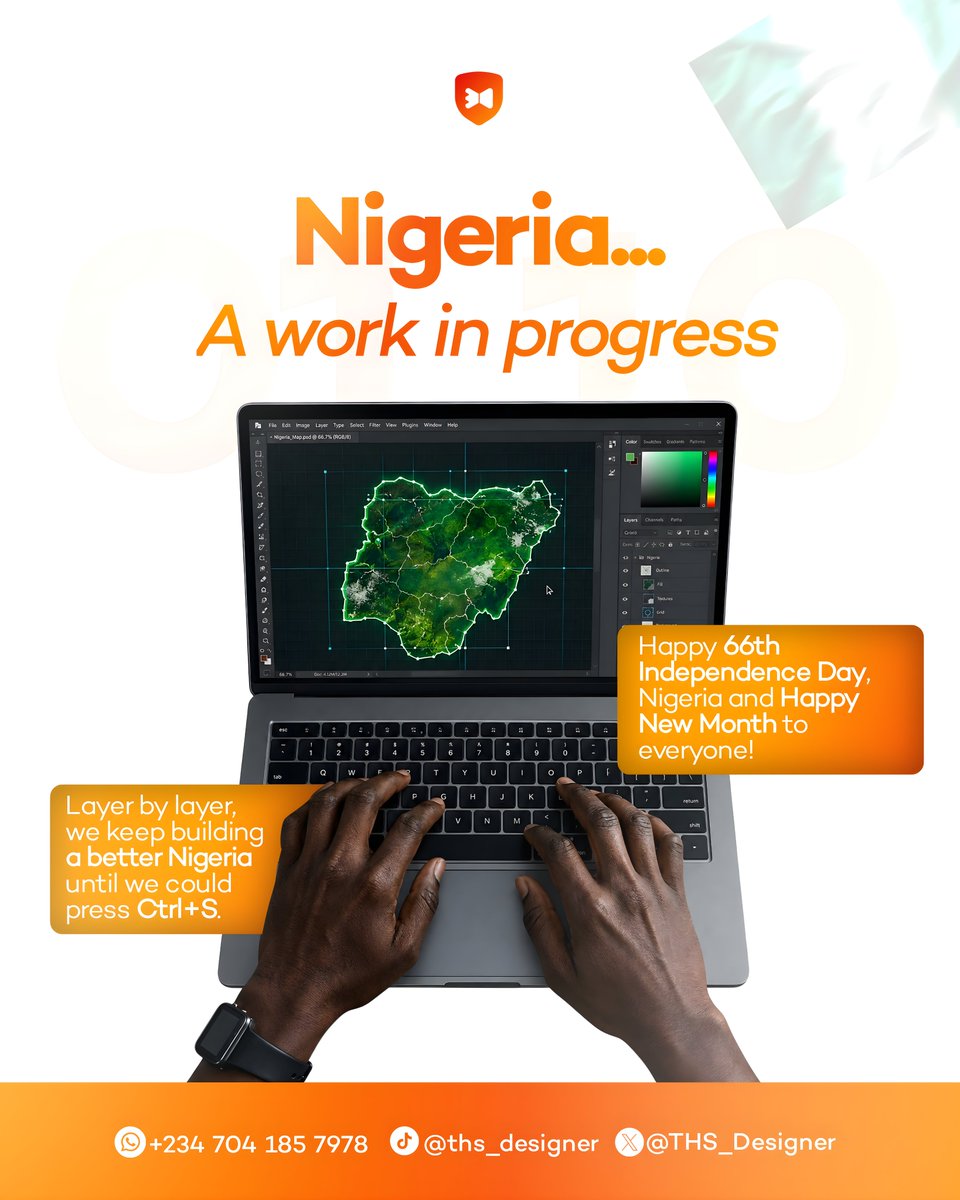 THS_Designer's tweet photo. Layer by layer, we keep building a better Nigeria until we could press Ctrl+S.

Happy 66th Independence Day, Nigeria and Happy New Month to everyone.

From The Hegemonic Studios https://t.co/XHz0yXgc4a