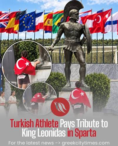slmhktn's tweet photo. 📹 Milli ultramaraton sporcumuz Özgür Sancak, Atina ile Sparta arasındaki 246 kilometrelik tarihi rotayı kapsayan Spartathlon 2026 yarışını üst üste üçüncü kez tamamladı.

Bitiş noktasına ulaşan Sancak, Kral Leonidas heykelinin ayağına başını koyarak tazim gösterdi.   

Bu anlar Yunan sosyal medyasında gündem oldu.

— konstantinoskoutsourakis/TikTok