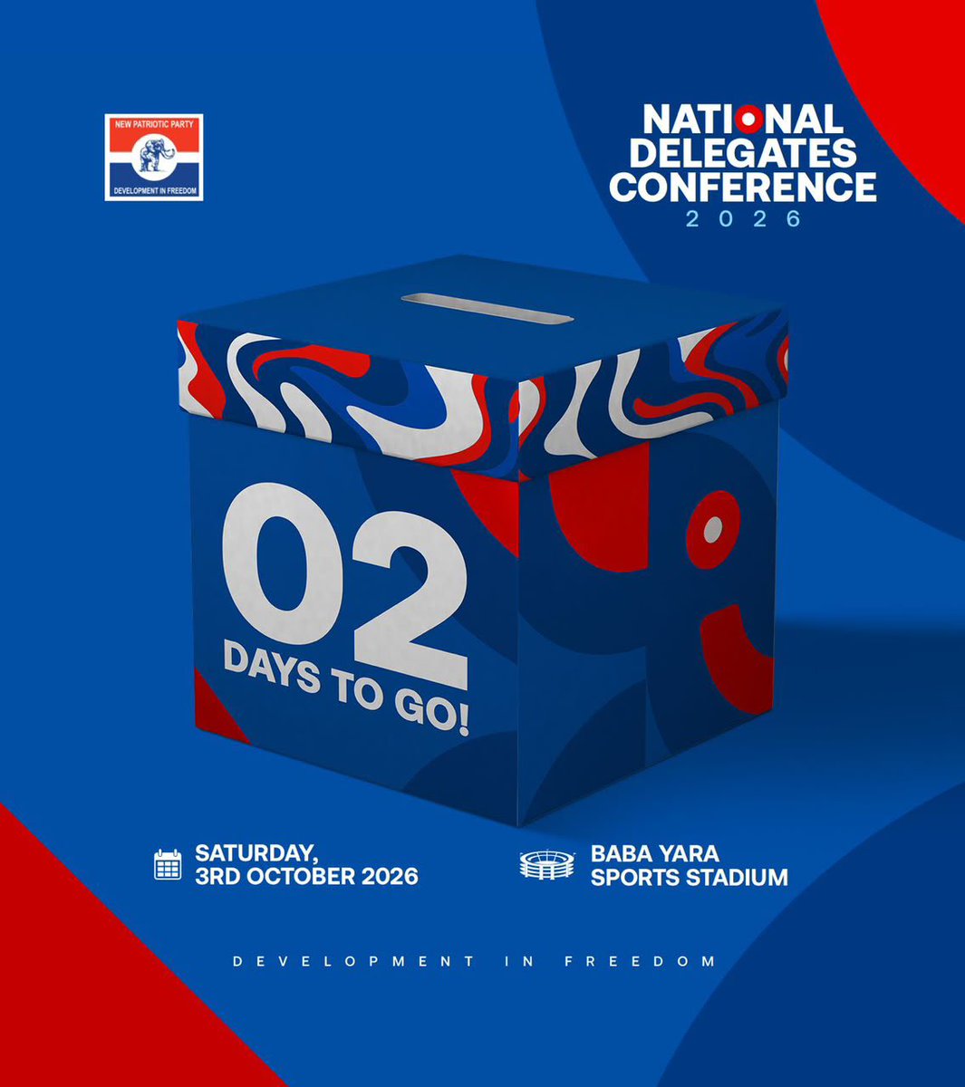 _Fiifi_Sage's tweet photo. We are two days away!

#OneParty
#OnePurpose
#UnitedForVictory
#2026NPPNationalDelegatesConference https://t.co/8njshsf5vf